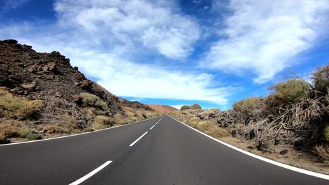 P.O.V. on a highway TF21 on Tenerife to the mount Teide. Spain, Canary Islands