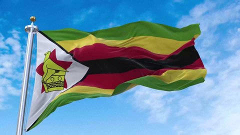 Republic of Zimbabwe Flag. 4K 3D Realistic Waving Flag with Sky Background