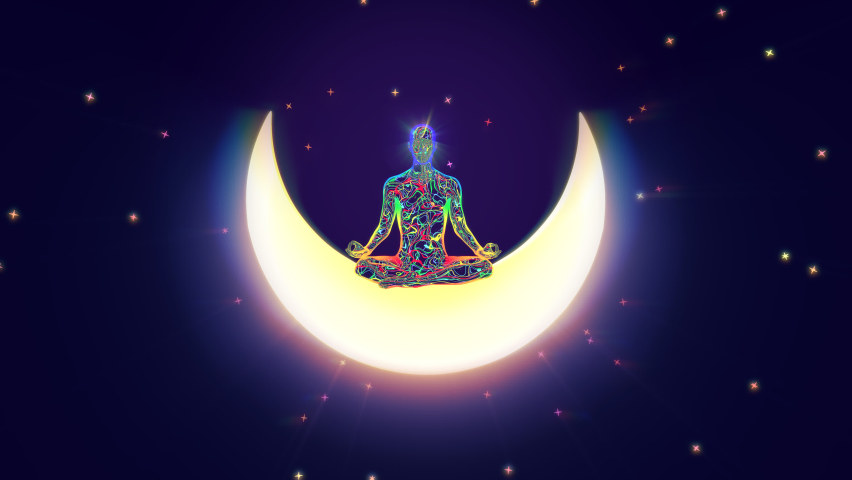 looped 3d animation of a yogi meditating on the moon Royalty-Free Stock Footage #1089385817