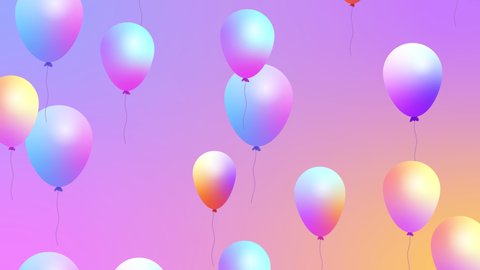 multicolored balloons flying up, gradient background. Looped animation Design concept for holidays birthday greeting cards, festival decoration, gift card. party and celebration. pastel soft colors