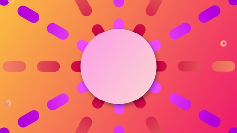 Abstract colorful animation with copy space for text. Animated banner, random lines and geometric shapes, gradient yellow and pink colors. empty blank circle, looped stock footage, video