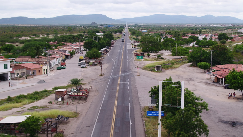 Itaim Bahia Brazil - 02 27 2020: aerial view of the small town of Itaim. site of an important stretch of the Centro Atlântica Railroad in Brazil, which is currently very stopped.