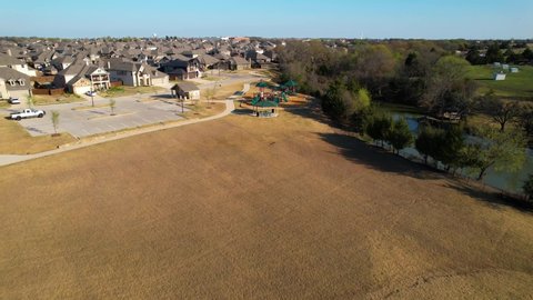 Anna , Texas , United States - 04 02 2022: Aerial footage of playground in Lakeview Park in Anna Texas
