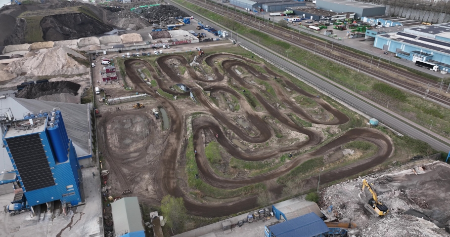 Motorcross racing dirt track. Offroad race course for motorcycle activitiy leisure and sports outdoors. Extreme sports active lifestyle racing track.