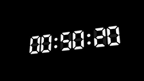 One Minute Time Count with Digital Numbers White Digits on Black Background with Camera Motion