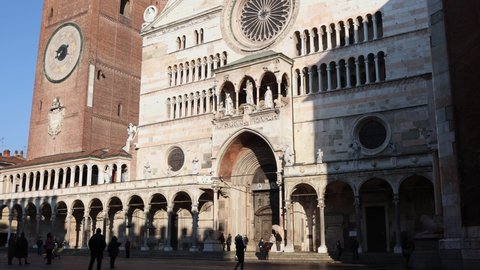 Cathedral of Cremona or Cathedral of Santa Maria Assunta and the Medieval Bell Tower of Cremona known as the Torrazzo, Lombardy, Italy