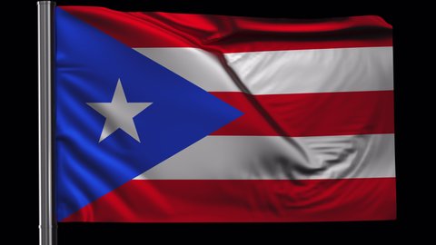 Puerto Rico flag waving in the wind. Looped video with a transparent background (ProRes with Alpha channel)
