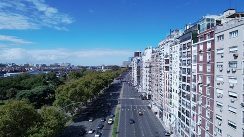 Recoleta avenue at Buenos Aires, Argentina. Aerial landscape of tourism landmark downtown of capital of Argentina. Tourism landmark. Outdoor downtown city of Buenos Aires. Travel destination.