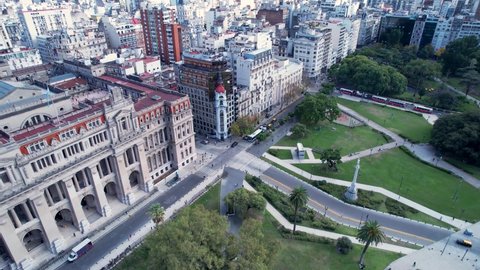 Famous square at downtown Buenos Aires, Argentina. Aerial landscape of tourism landmark downtown of capital of Argentina. Tourism landmark. Outdoor downtown city of Buenos Aires. Travel destination.
