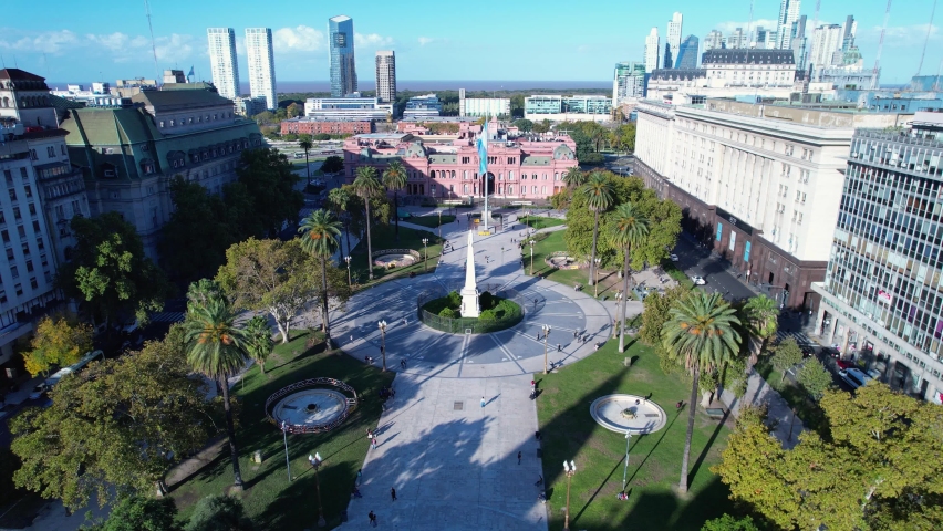 Casa Rosada government office at Plaza Mayo Buenos Aires, Argentina. Aerial landscape of tourism landmark downtown city. Tourism landmark. Outdoor downtown city of Buenos Aires. Travel destination Royalty-Free Stock Footage #1089408013