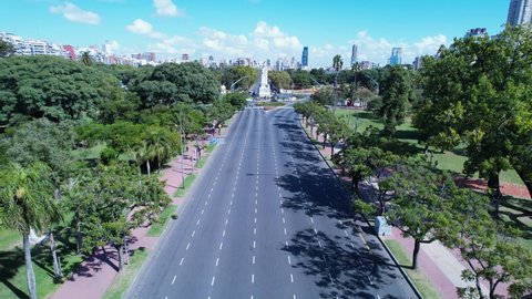 Famous Palermo Avenue at Buenos Aires, Argentina. Aerial landscape of tourism landmark downtown of capital of Argentina. Tourism landmark. Outdoor downtown city of Buenos Aires. Travel destination.