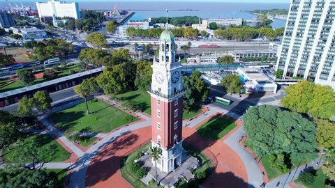 England tower at Buenos Aires, Argentina. Aerial landscape of tourism landmark downtown capital city Argentina. Tourism landmark. Outdoor downtown city of Buenos Aires european style. 