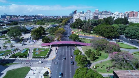 Recoleta avenue at Buenos Aires, Argentina. Aerial landscape of tourism landmark downtown of capital city of Argentina. Tourism landmark. Outdoor downtown city of Buenos Aires european style. 