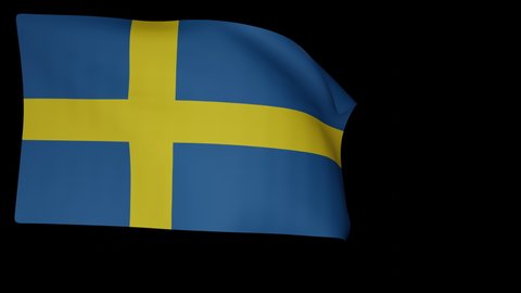National flag of Sweden. The flag flutters in the wind on a black background. 3D animation.