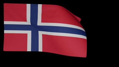National flag of Norway. The flag flutters in the wind on a black background. 3D animation.