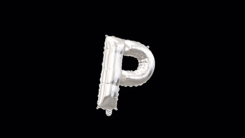 Silver Helium Balloon with Letter P. Loop Animation with Alpha Channel Prores 4444.