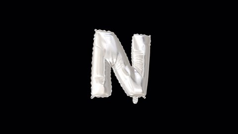 Silver Helium Balloon with Letter N. Loop Animation with Alpha Channel Prores 4444.