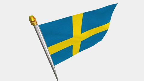 A loop video of the Sweden flag swaying in the wind from a diagonally upper left perspective.