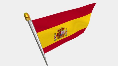 A loop video of the Spain flag swaying in the wind from a diagonally upper left perspective.