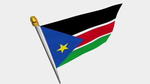 A loop video of the South Sudan flag swaying in the wind from a diagonally upper left perspective.