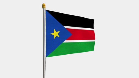 A loop video of the South Sudan flag swaying in the wind from the left perspective.