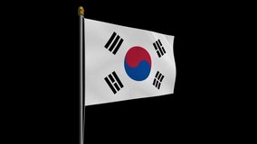A loop video of the South Korea flag swaying in the wind from the left perspective.