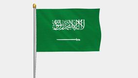 A loop video of the Saudi Arabia flag swaying in the wind from a frontal perspective.