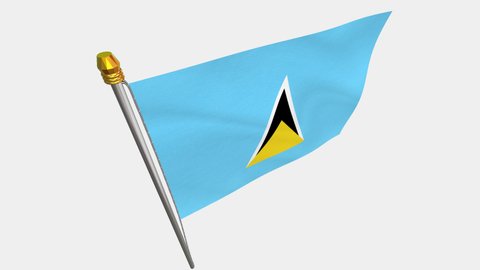 A loop video of the Saint Lucia flag swaying in the wind from a diagonally upper left perspective.