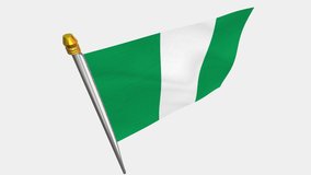 A loop video of the Nigeria flag swaying in the wind from a diagonally upper left perspective.