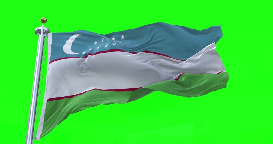 Uzbekistan flag realistic waving in the wind 4K video, for Independence Day or Anthem etc, green screen background chroma key (Perfect Loop)