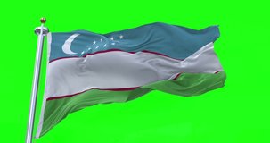 Uzbekistan flag realistic waving in the wind 4K video, for Independence Day or Anthem etc, green screen background chroma key (Perfect Loop)