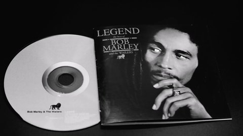 Rome, Italy - February 15, 2022, detail of the album cover and cd of the Legend The Best Of Bob Marley, The Wailers album.