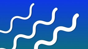 seamless looping wavy white lines on blue background. animated wiggly lines, zig-zag lines. 4k footage.