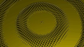Yellow bright background.Design.Bright little circles in 3d format oscillate and run to the center and then disappear. Made in animation.