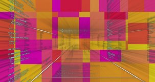 Animation of data processing over background with colorful squares. colour, movement, technology and digital interface concept digitally generated video.