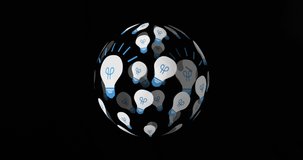 Animation of globe made of bulbs and dust over black background. thinking, ideas and technology concept digitally generated video.