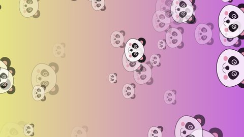 Vertical Social Media Cute Animated Panda Bears Flying Pattern Isolated on Black, Gradient Backdrop Bears pattern repeated wallpaper background cartoon face bear character 4K Video backdrop