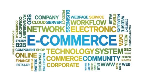 E-Commerce animated tag word cloud,text design animation kinetic typography seamless loop. 