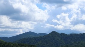 Mountain scenery with Time lapse clouds movement at Kaeng Krachan National Park, Thailand. (The video flickers slightly due to the wind and a few insects and birds flying around.)