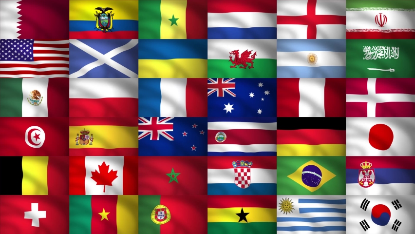 World football cup 2022 in Qatar waving flags. All soccer world cup participants. 640px separate flag animation size. Royalty-Free Stock Footage #1089433543