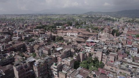 Nepal Bhaktapur Durbar Square Aerial Shot Fast Fly Over in Kathmandu Log - World Heritage Site