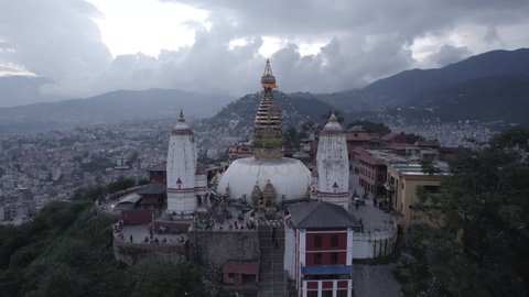 Nepal Swayambhunath Stupa Aerial Shot Back in Kathmandu Log - World Heritage Site