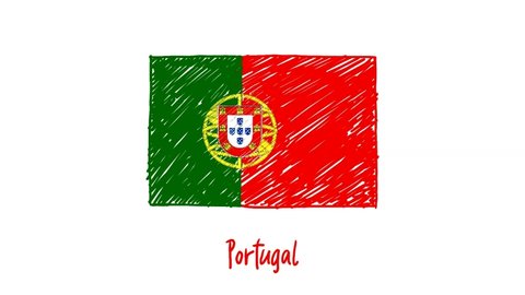 Portugal Flag Marker Whiteboard or Pencil Color Sketch Looping Animation