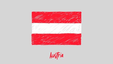 Austria Flag Marker Whiteboard or Pencil Color Sketch Looping Animation