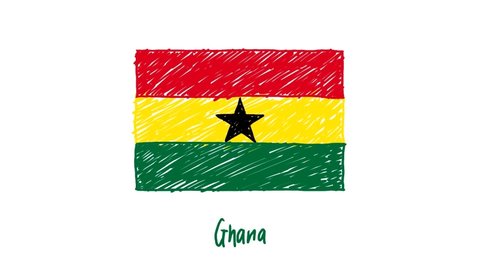 Ghana Flag Marker Whiteboard or Pencil Color Sketch Looping Animation