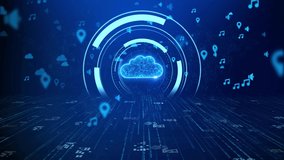 Digital Data Cloud technology network HUD style background concept. Futuristic cloud computing, big data. cyber security, network protection, Global communication and information exchange, - Powered by Shutterstock - Get 15% off with code: PIKWIZARD15