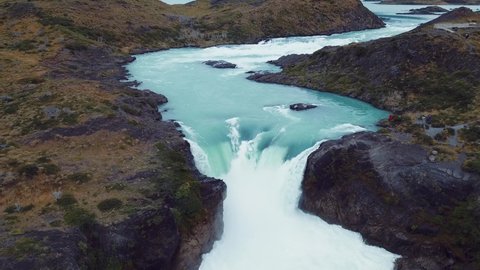 Aerial View Of The Salto Grande Waterfall In Torres Del Paine Park, Chile