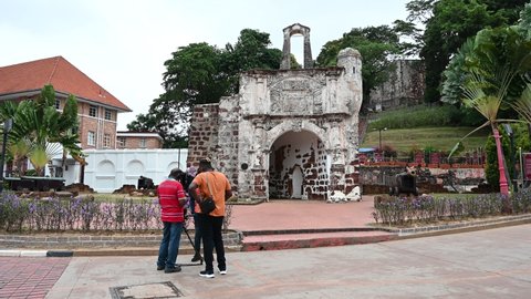 Malaysia - 20th April 2022: A Famosa is one of the most visited Unesco site in Melaka.