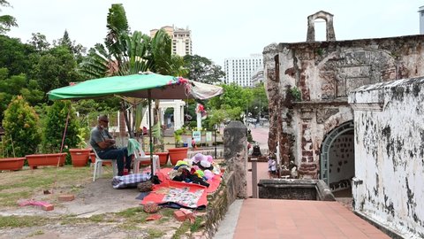 Malaysia - 20th April 2022: A Famosa is one of the most visited Unesco site in Melaka.