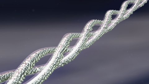 Collagen molecule amino acids triplet. Slow motion CG animation showing 3D model of gene triple helical structure of the collagen fibers. Ad for wrinkle treatment technologies and beauty products